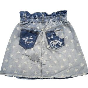 Disney Minnie Mouse Girls Denim Skirt Light Wash Paperbag Waist Size 11/12
